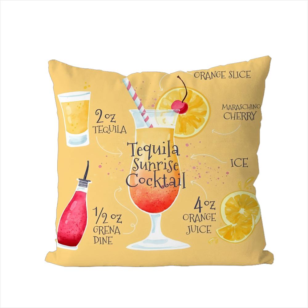 Tequila Sunrise CCocktail Pillow Case For Car Sofa Decorative Home Doublesided Print Plush Square Throw Pillow Cushion Cover