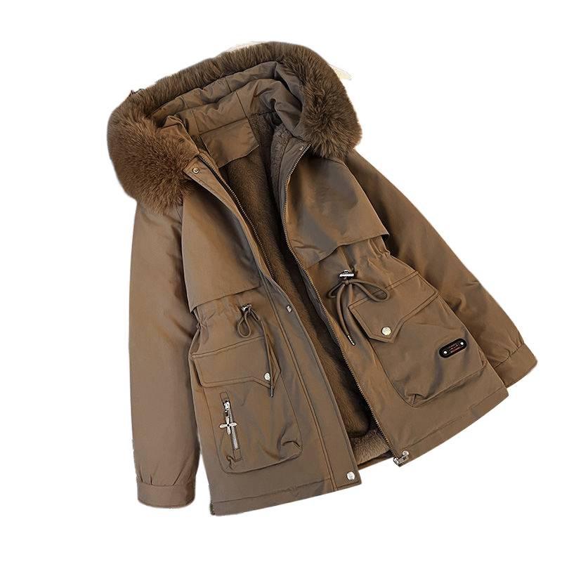 Женская парка 3-в-1 средней длины: Съемная подкладка, Наполнитель из хлопка, Ветровка.