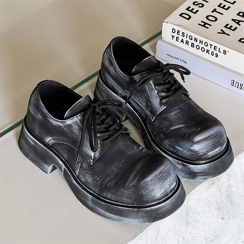 Туфли с большой головой мужские туфли трендовые черные нишевые Микки с высоким чувством дерби на толстой подошве с увеличением роста хулиганские красивые 9522-H