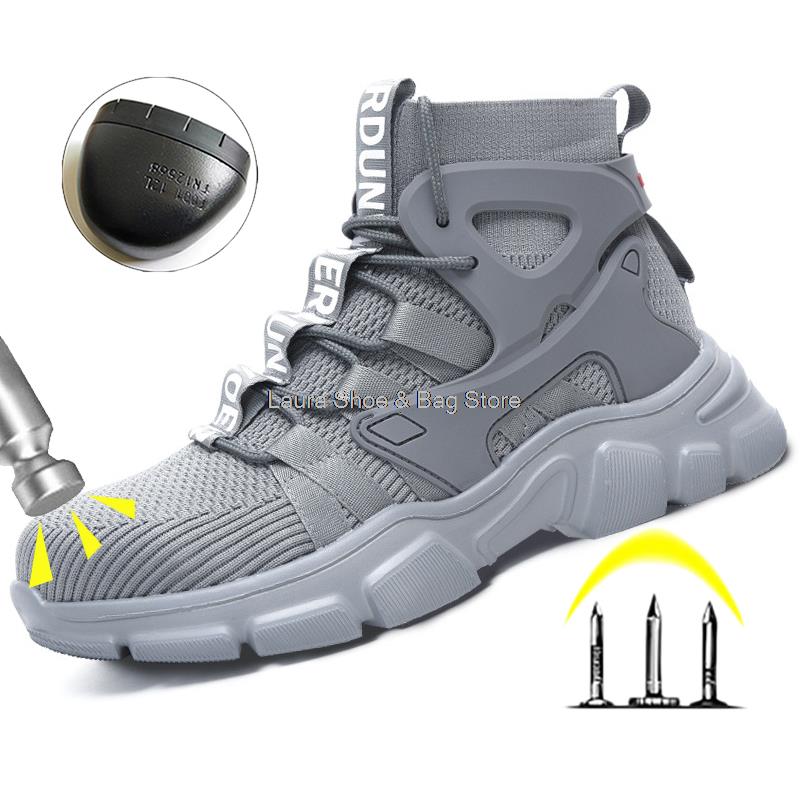 Модные рабочие защитные ботинки, мужские туфли со стальным носком, противоударные, высокие дышащие рабочие кроссовки, мужская промышленная защитная обувь, защитная обувь
