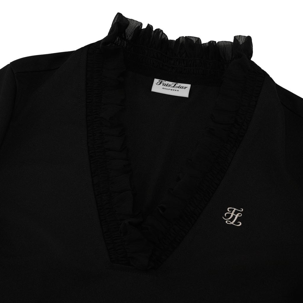 FAIRLIAR GOLF Frill V-Neck T-Shirt (Black)
