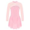 Children Girls Shiny Rhinestones Mesh Keyhole Back Figure Ice Skating Dress Long Sleeves Roller Skating Ballet Dance Leotard Dress