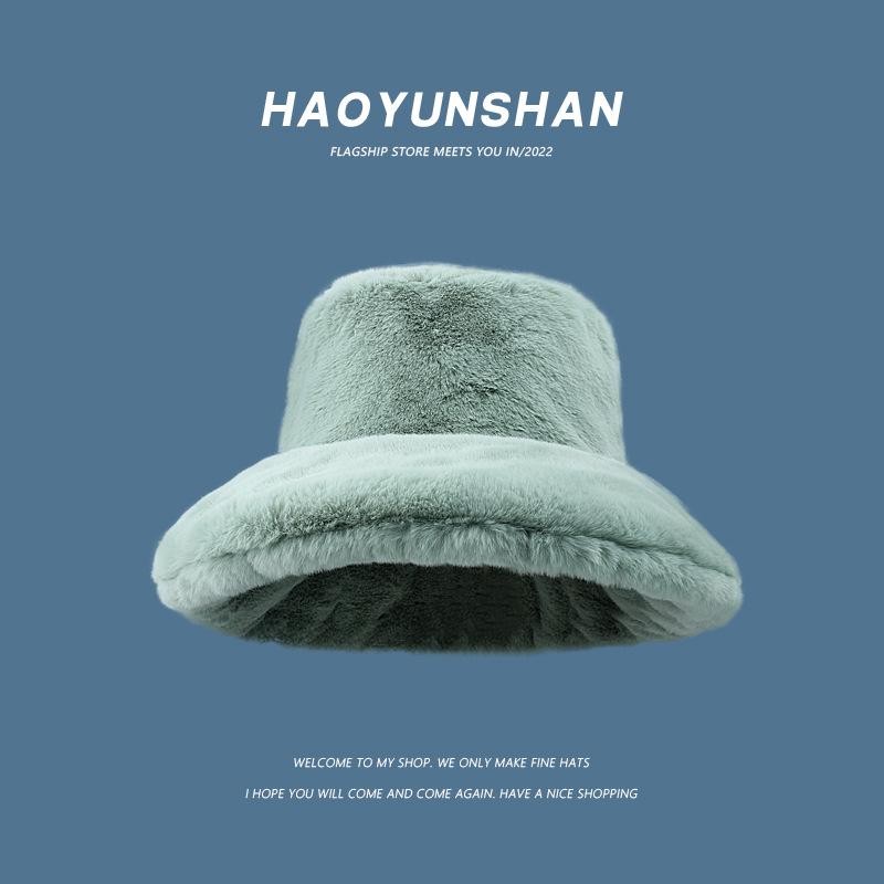 Oversized Plush Fluffy Bucket Hat Women Female Fashion Faux Fur Autumn Winter Hat Large Warm Clouds Fisherman Cap Luxury Hat