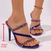 Women Sexy Party Sandals  Colorful Rhinestore 10.5cm High Heel Slippers Narrow Band Woman's Summer Sandals