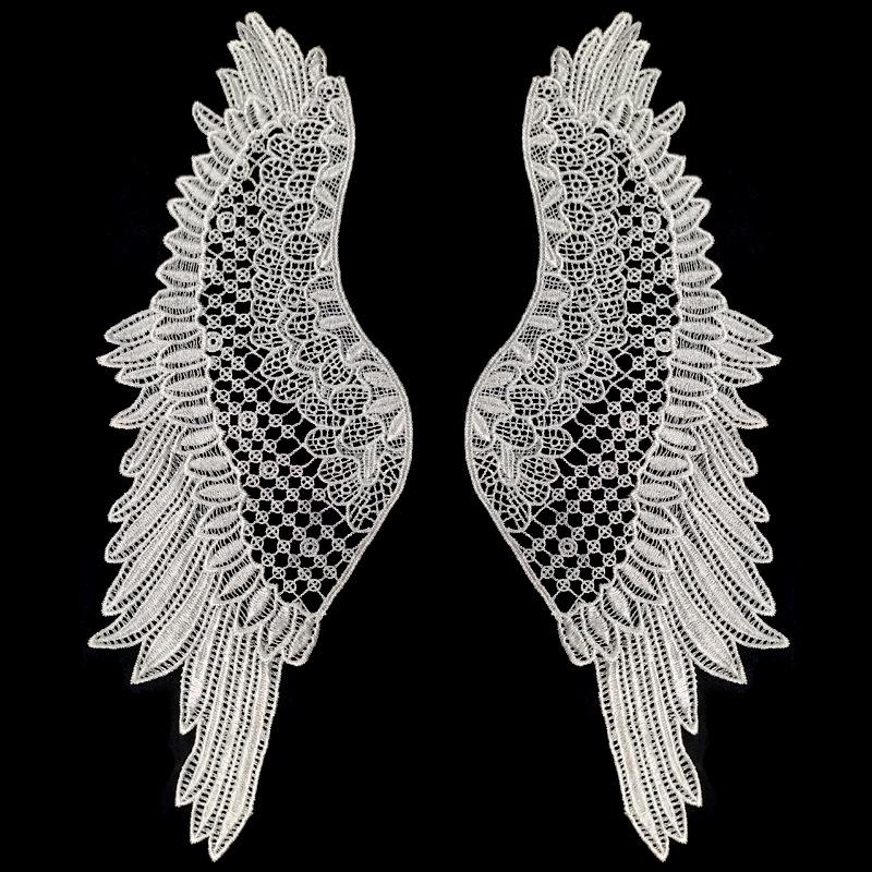 Water-Soluble Polyester Lace Angel Wings Flower Embroidery Patch Pair