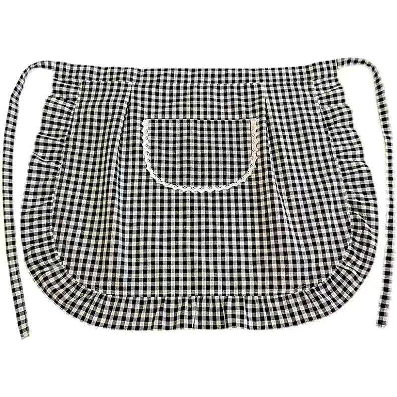 Фартук Клетчатый Квадратный Полуфартук Хлопковый Материал Пятноустойчивый Дышащий Домашняя Кулинария Рабочая Одежда Кухонные Аксессуары