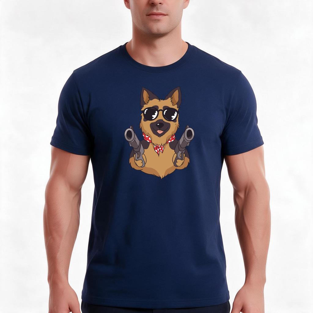 Gerunisex Shepherd Cool Gun Slinger Police Dog Tshirt Summer Casual Cotton Tee Oversized Streetwear Tops Vintage Graphic Print