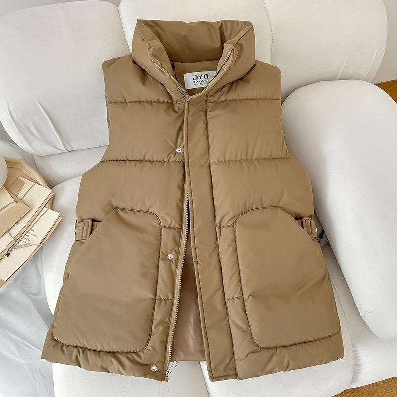 Женский короткий пуховый жилет на осень и зиму, новая корейская версия, жилет с поясом на талии, утолщенный хлопковый жилет без рукавов