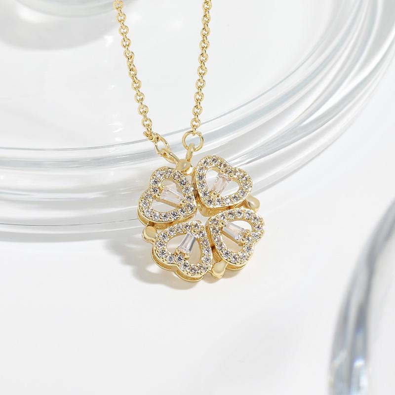 Two-wear Love Flower Pendant, Heart-to-heart, Niche Design Sense, One-piece Multi-wear Heart-shaped Four-leaf Clover Necklace