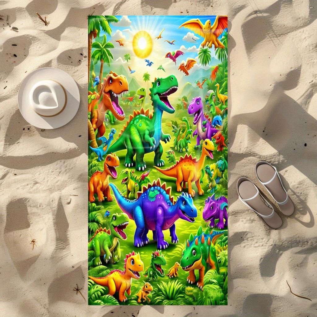 Colorful Dinosaur Paradise Beach Towel Soft Absorbent Lightweight Quick-Dry Polyester Beach Towel Perfect for Beach Pool Travel