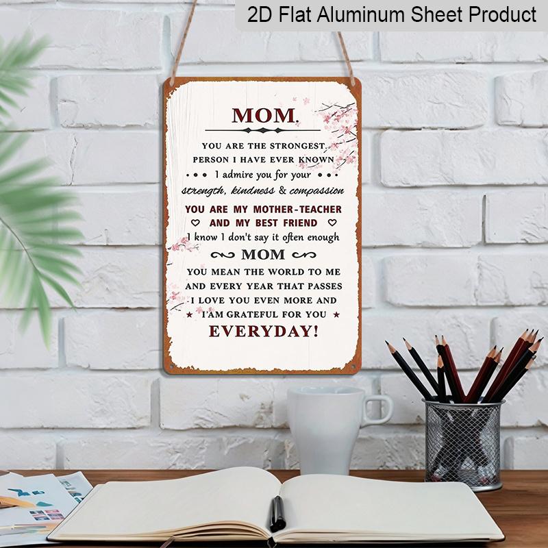 2D Flat, 1pc "Mom You Mean The World To Me" Aluminium Sign - 8"x12" Rustic Cherry Blossom Decor, Inspirational Mother's Day Wall Art, Perfect for Mom