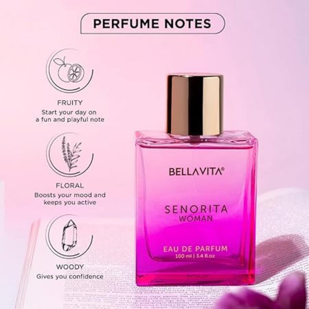 BELLAVITA SENORITA Woman EDP – Стойкие цветочные и фруктовые женские духи премиум-класса, юдзу, лотос, магнолия, мускус | Идеально подходит для дневных мероприятий, 100 мл