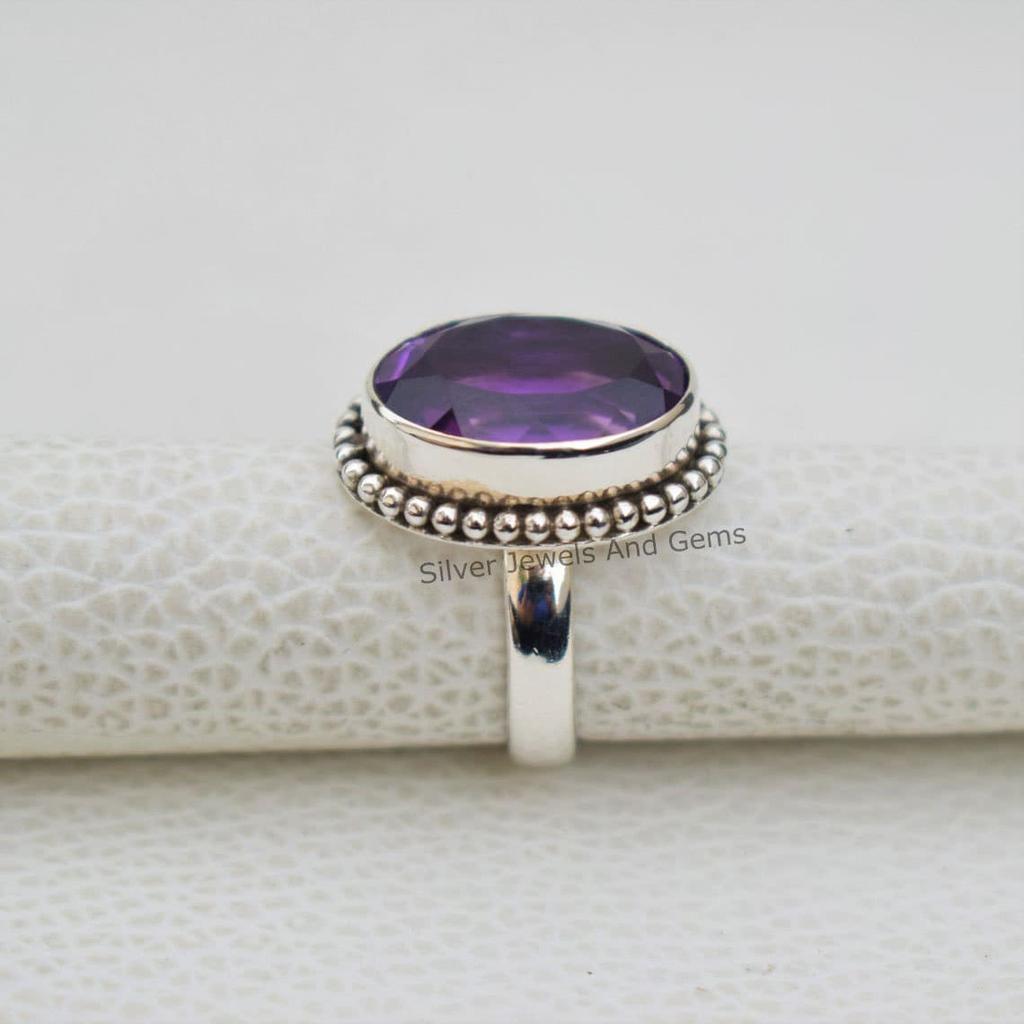 Oval Amethyst Ring, Natural Stone Ring, 925 Sterling Silver Ring, Wedding Ring, Designer Ring, February Birthstone, Boho Ring, Handmade Ring