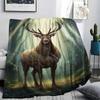 1Pc Golden-armoredanimals Print Flannel Blanket, High quality Comfortable for All Seasons, Home Decor, Warmth and Comfort, Perfect for Christmas Gifts