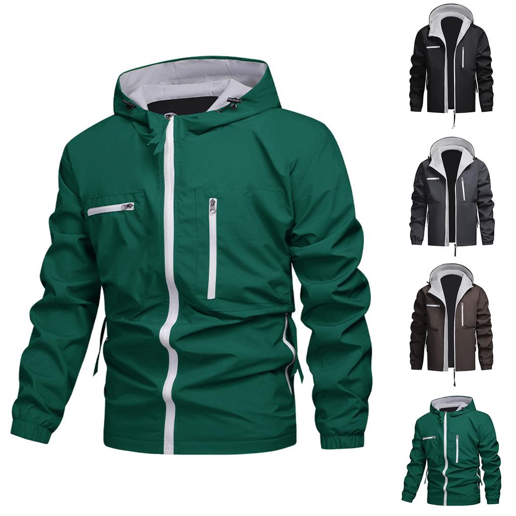 Men'S Loose Jacket Fashionable Multi Pocket Hooded Jacket