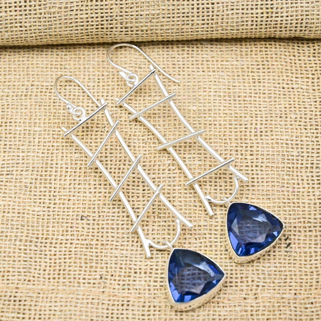 Серьги с иолитом, 925 пробы, сплошные серебряные серьги, ювелирные изделия ручной работы с драгоценными камнями, подарки для жены, абсолютно новые серьги