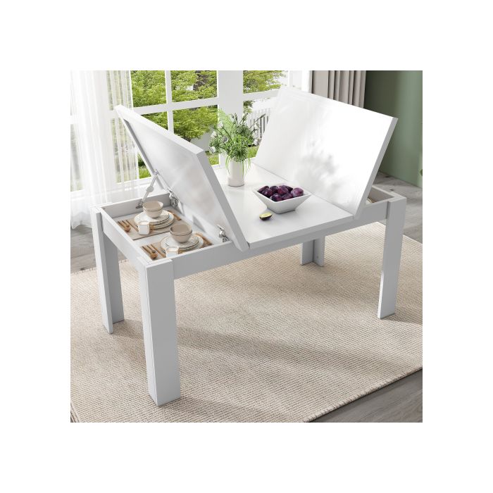 Table de salle à manger - MUVOE - Multifonctionnelle - 120×70 cm - Rangement caché - Blanc