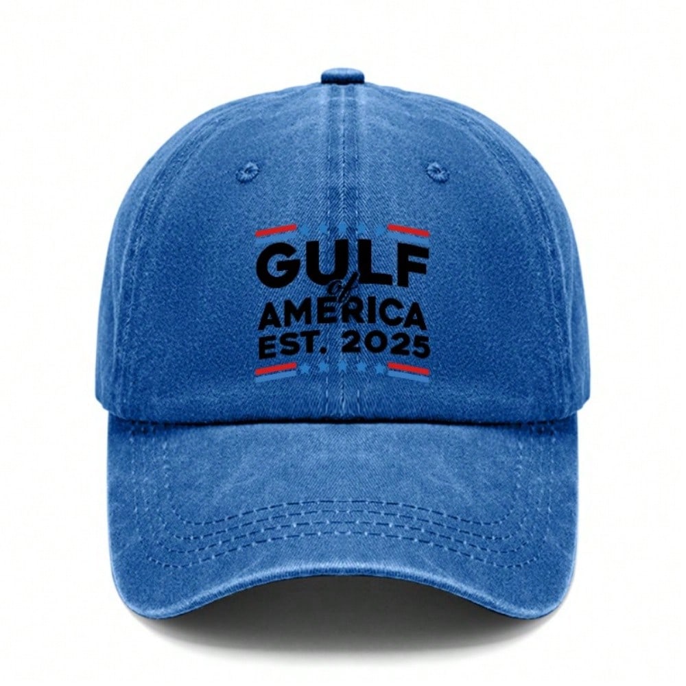 [Vintage Baseball Cap] Gulf Of AMERICA Est. 2025 Print Adjustable Hat Unisex Washed Look Curved Brim Casual Outdoor Sports Daily Wear For Travel
