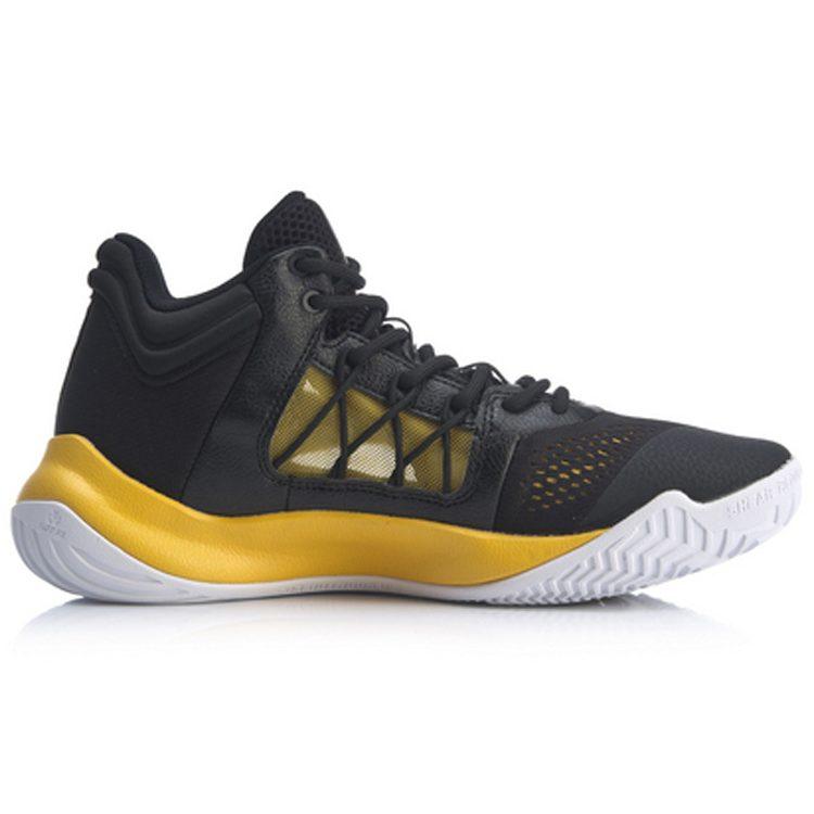 Li Ning Storm 1 Модные износостойкие дышащие баскетбольные кроссовки средней высоты Мужские Черно-желтые ABAP073-4