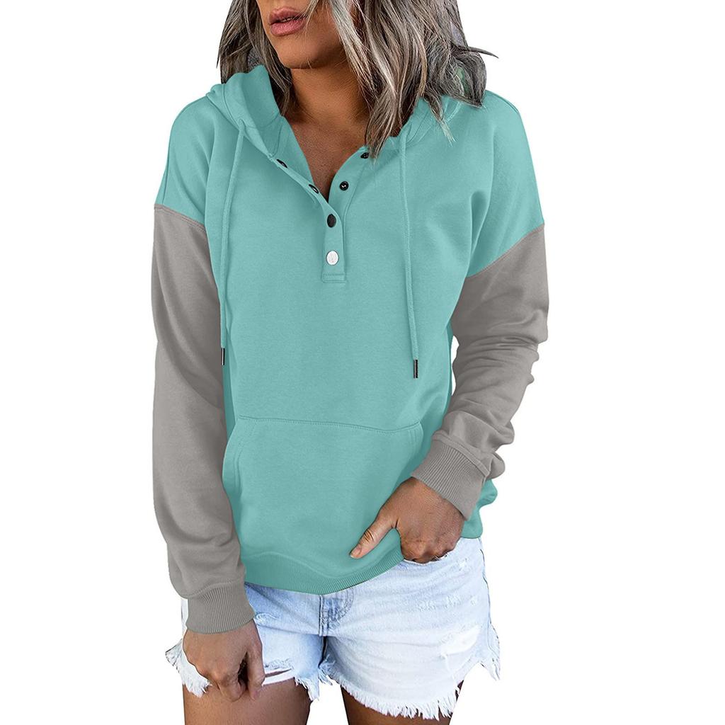 Женские пуловеры с капюшоном Топы Повседневные толстовки на пуговицах с длинным рукавом и карманом