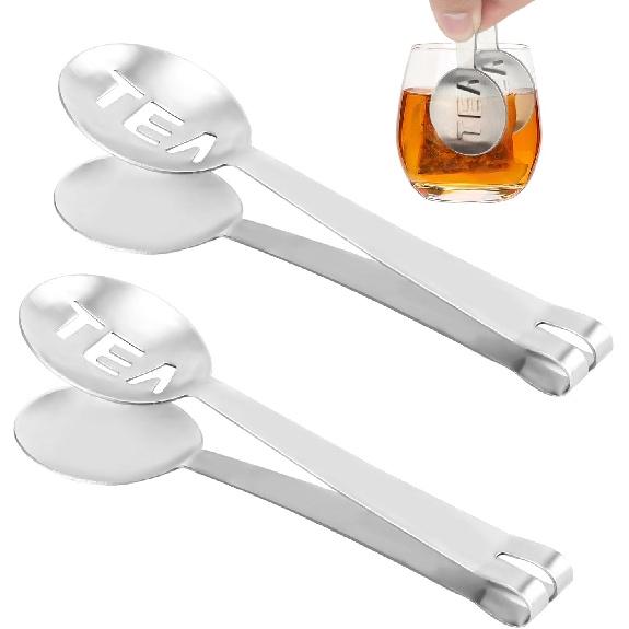 2pcs Tea Bag Squeezer, Stainless Steel Tea Spoon for Loose Tea Ice Sugar Cubes Tea Spoon Tea Strainers Tea Tongs Clip on Strainer Tea Accessories for