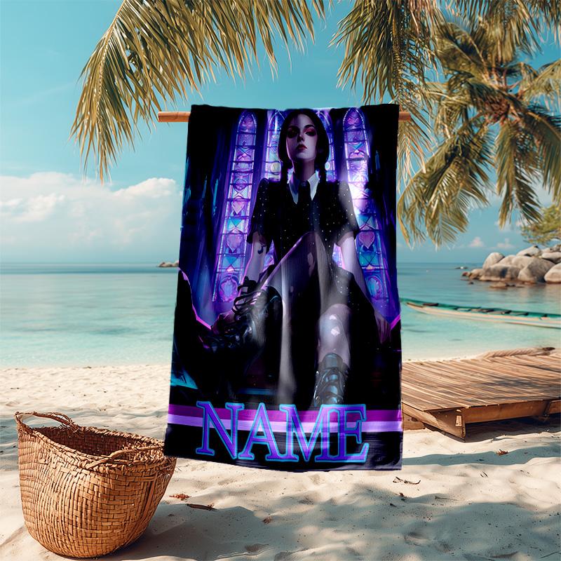 Personalized customized proof beach towel with Wednesday Addams pattern - soft, absorbent,quick-drying,perfect swimming,camping&bathing