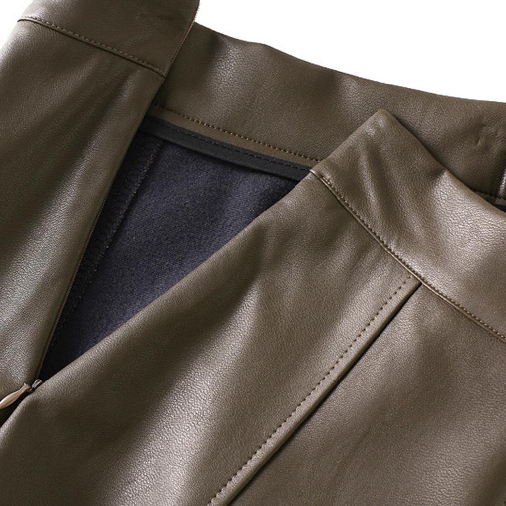 Women's Fashion Casual Solid Color High Waist Thin PU Leather Half-body Skirt