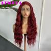 AIMEYA Бордовая кружевная парика Длинная волна Body Synthetic Hair Без клея 13x4 Кружевная передняя парика для женщин Винно-красные парики Повседневная носка Косплей
