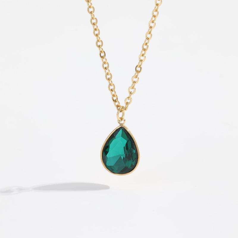 SongYi Women's Water Drop Colorful Zircon Pendant 12-Month Birthstone 18K Gold Plated Stainless Steel Necklace Gifts