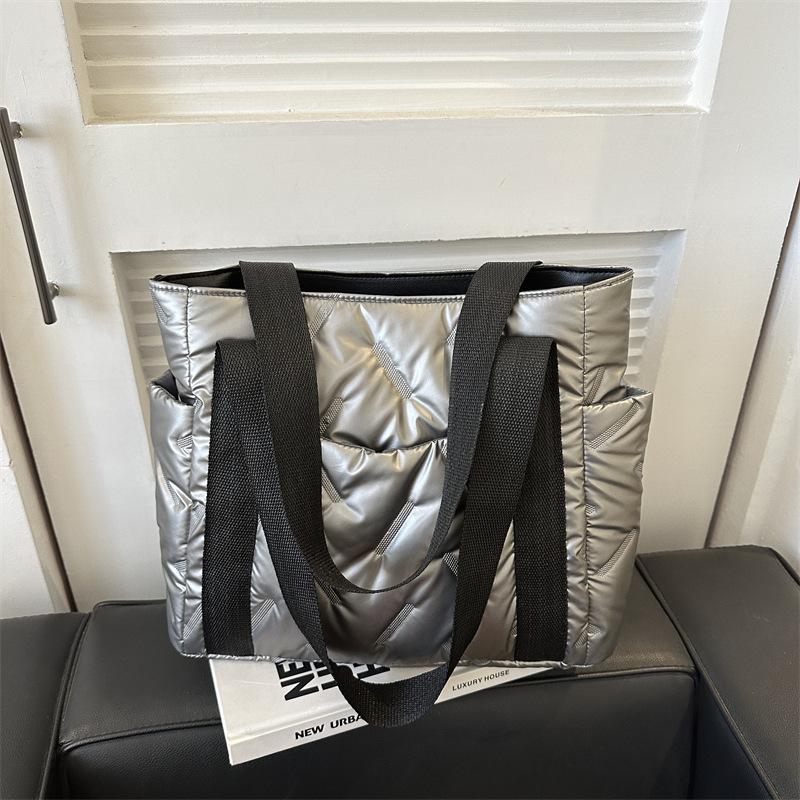Премиальная фактурная сумка женская новая большая вместительная модная зимняя перламутровая хлопковая сумка через плечо сумка для поездок на работу