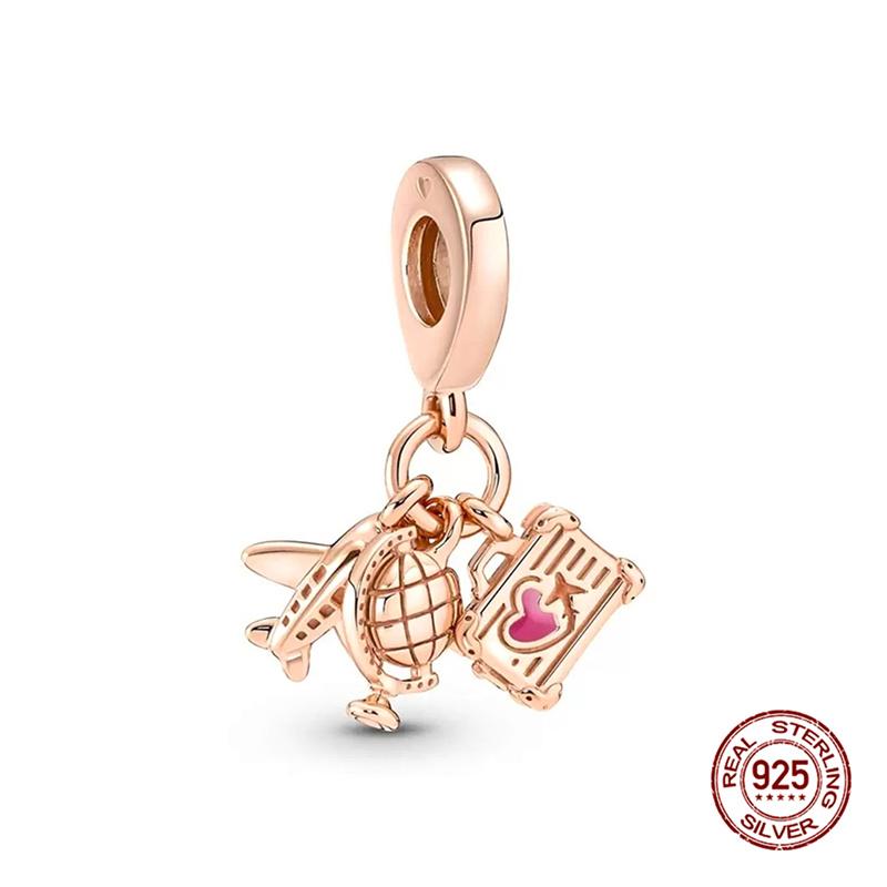 925 Silver Airplane Travel Luggage Charms Bead Fit 3mm Bracelet Womens DIY Jewelry Gifts Charms