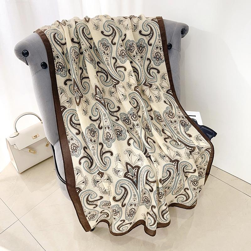 Creative Elegance Cotton and Linen Scarf Femininity High Sense Abstract Style Printing with Shawl
