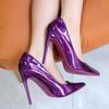 Модные новые фиолетовые лаковые туфли-лодочки на тонком высоком каблуке, с мелким вырезом, сексуальный кроссдрессинг, большой размер 12 см