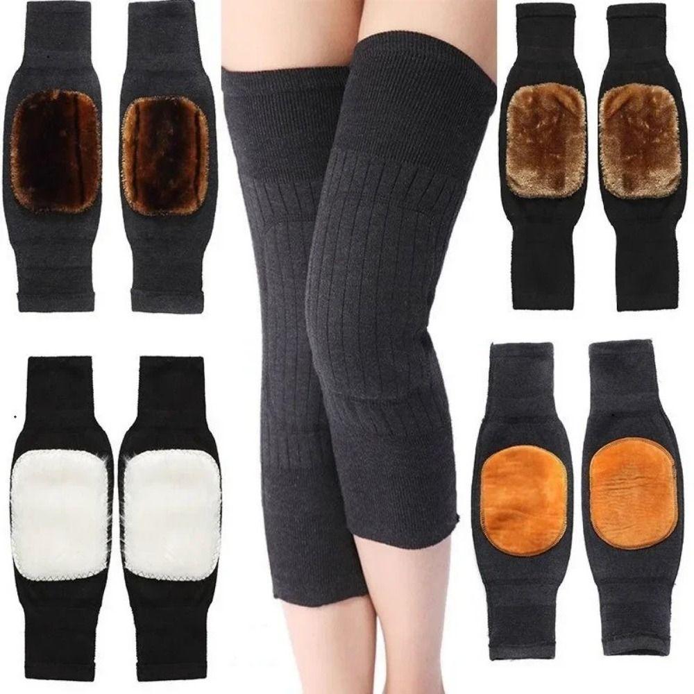 2pcs Double Thick Cashmere Knee Pads Black Winter Warm Leg Warmers Cold