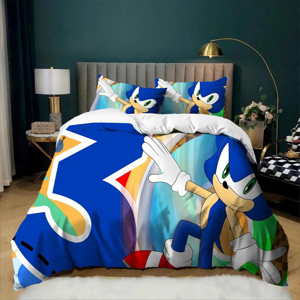 Exquisite 3D Cartoon S-Sonics Wallpaper Anime Digital Printing Bedding Set Duvet Cover Pillowcase Youth Kids Girl Boys Gift