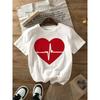 European Size Women's Red Heart  Line Print Semi-Sheer T-Shirt - Valentine's Day Casual Round Neck Short Sleeve Blouse with Romantic