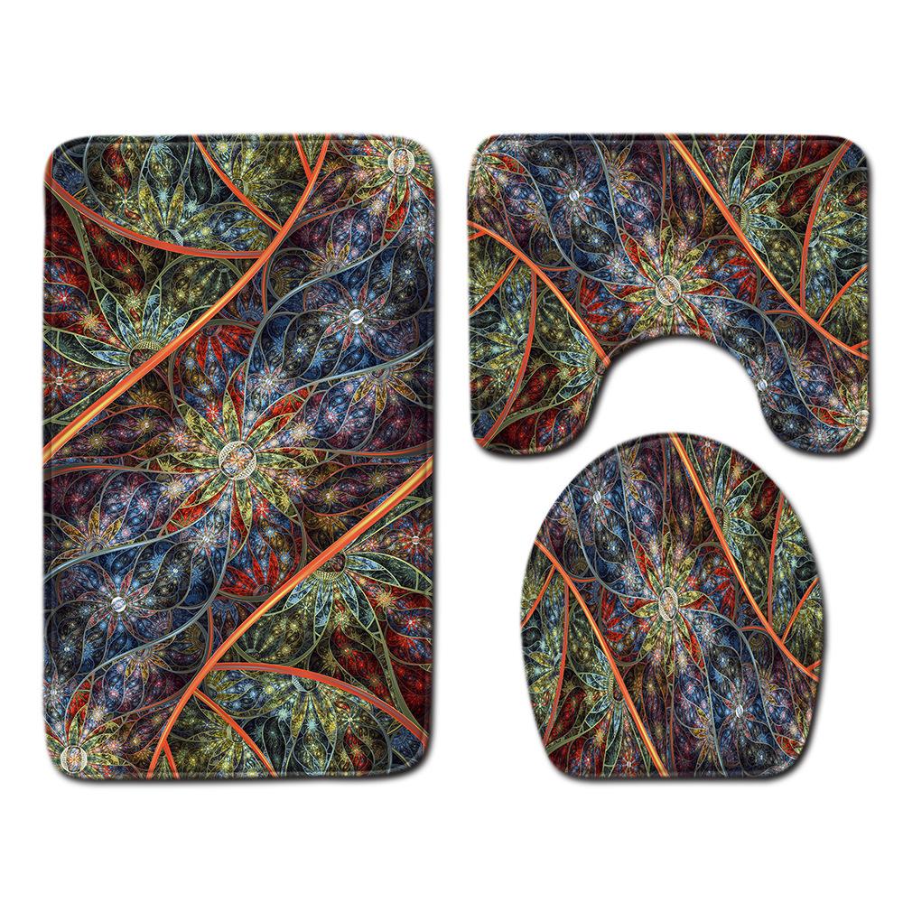 Cool Pattern Bathroom Floor Mat Toilet Three-Piece Set