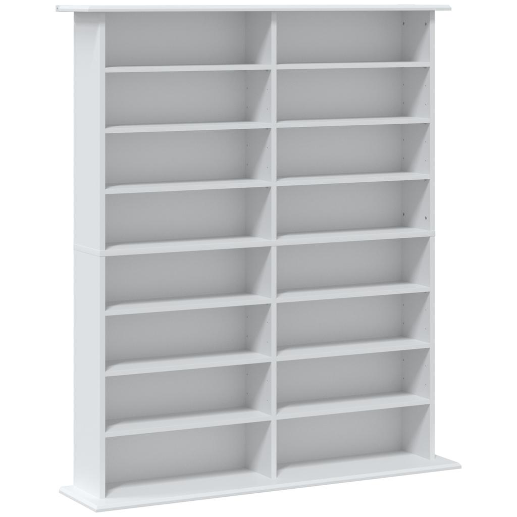 Media Shelf 8 Levels DVD Shelf With 12 Adjustable Shelves 16 Compartments For 720 CDs White