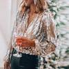 European & American V-Neck Sequin Women's Fashion Top