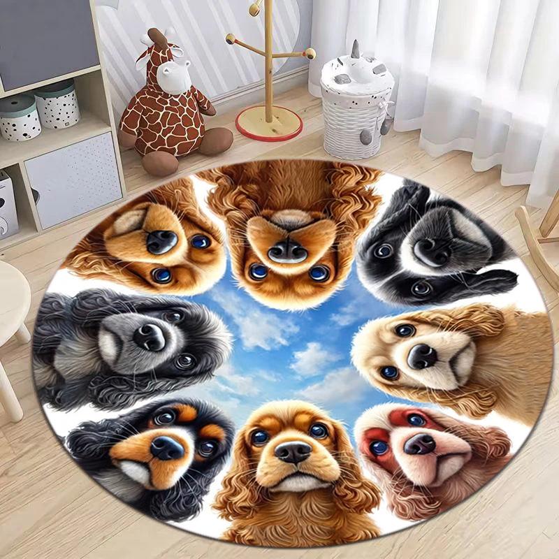 1Pc Cute pet Chihuahua Border Collie Printed circular carpet, home door mat, outdoor travel protection carpet