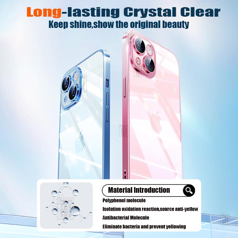 Официальный не желтеющий прозрачный чехол с покрытием для For Iphone 16 15 14 13 12 11 Pro Max Plus Ультратонкая защитная пленка для линз Мягкая крышка