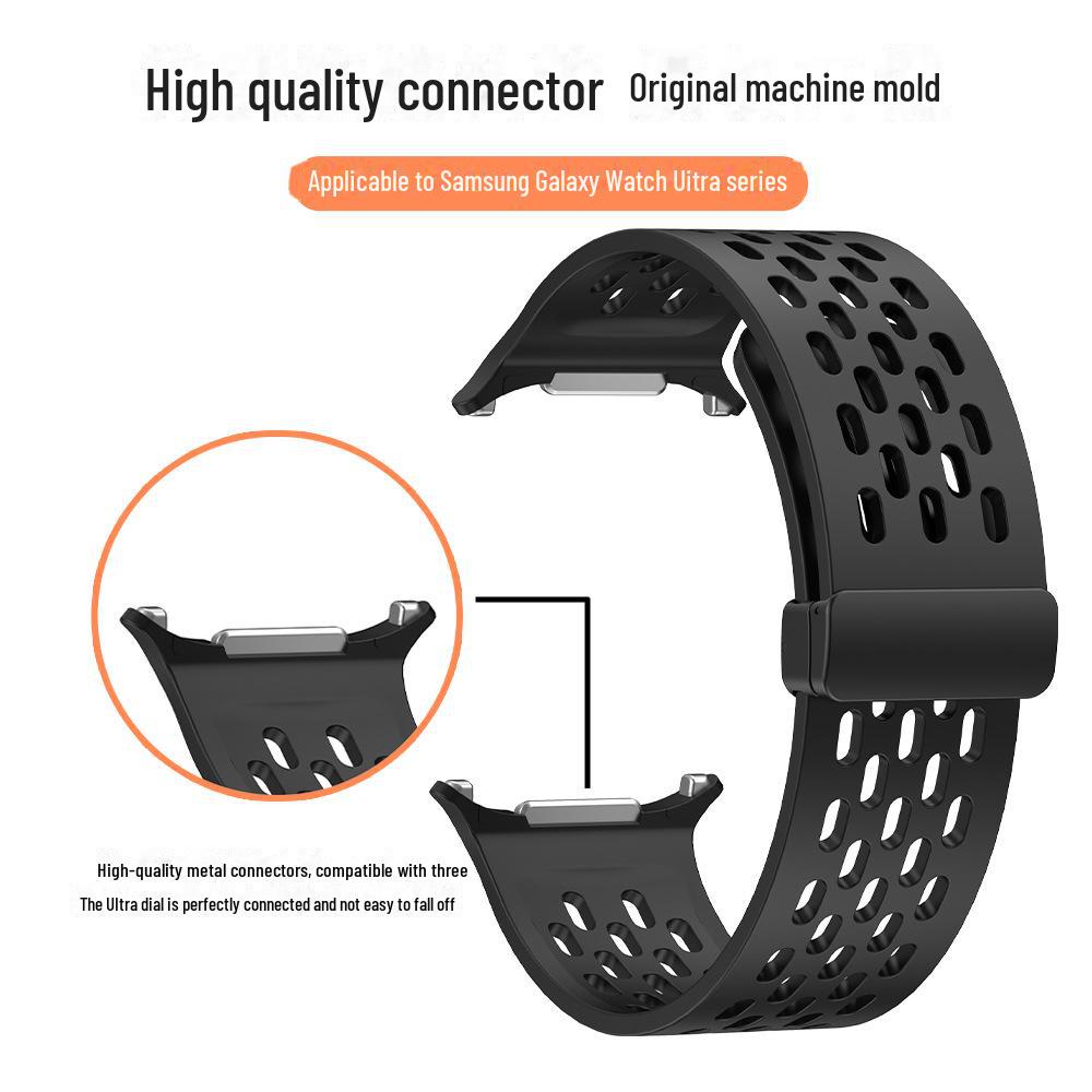 Совместимый магнитный складной силиконовый ремешок для Samsung Watch Ultra с металлической застежкой - Дышащая замена