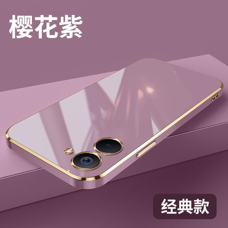 Подходит для чехла на телефон realme v20, чехол с защитой объектива, прямой край, гальваническое покрытие, чехол для realme C67, однотонный, мягкий, защитный чехол
