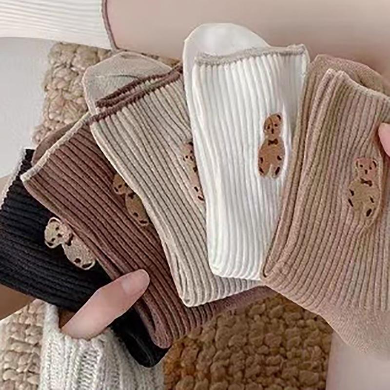 1 пара носков с мультяшным медведем, мягкие хлопковые носки, осенние кофейные чулки, женские носки Kawaii, корейские повседневные чулки для женщин