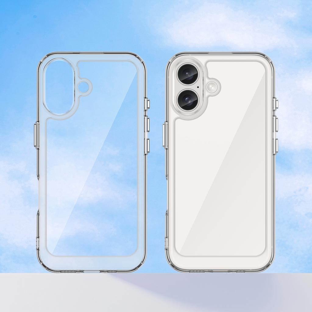 WANLONFENG MF Series for iPhone 16 Case TPU+Acrylic Clear Phone Cover with Tempered Glass Film