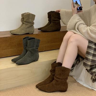 Версия из коровьей кожи! Ретро низкокаблучные остроносые ковбойские ботинки-трубы женские осенне-зимние новые ботинки Мартин универсальные тонкие ботинки