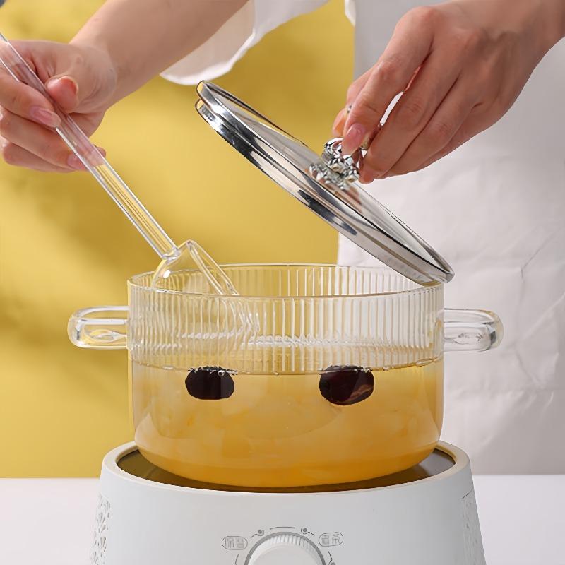 Утолщенная стеклянная кастрюля с высоким содержанием бора и кремния, прозрачная кастрюля для приготовления пищи, кастрюля для супа, подогрев, кастрюля с двумя ручками и крышкой, кухонные принадлежности