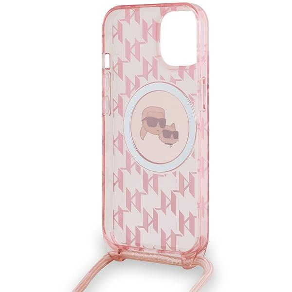 Karl Lagerfeld Klhmp15Shckcklcp Iphone 15 / 14 / 13  6.1 Różowy/Pink Hardcase Iml Crossbody Monogram Karl & Choupette Head Magsafe