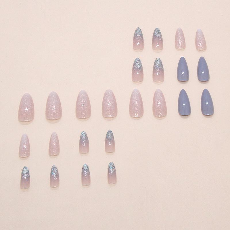 Clear fine glitter blue fairy temperament medium and long almond armor ins wind removable wearable armor