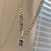 Blue Zircon Square Pendant Necklace Women's Retro Fashion Accessories Geometric Clavicle Chain Necklace Sweater Chain